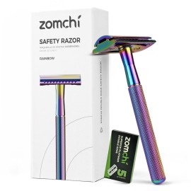 ZOMCHI Double Edge Safety Razor with 5 Safety Razor Blades, Women & Mens Safety Shaving Razor, Reusable Razor, Plastic Free - Rainbow