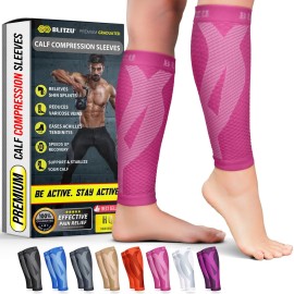 BLITZU Calf Compression Sleeve for Women and Men, Shin Splint Sleeves for Varicose Veins, Nursing, Pregnancy, Running, Footless Compression Socks Support for Calf Muscle Pain Relief Pink XXL