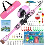 ODDSPRO Kids Fishing Pole - Kids Fishing Starter Kit - with Tackle Box, Reel, Practice Plug, Beginner\'s Guide and Travel Bag for Boys, Girls (Light Pink, 1.5M 4.92Ft)