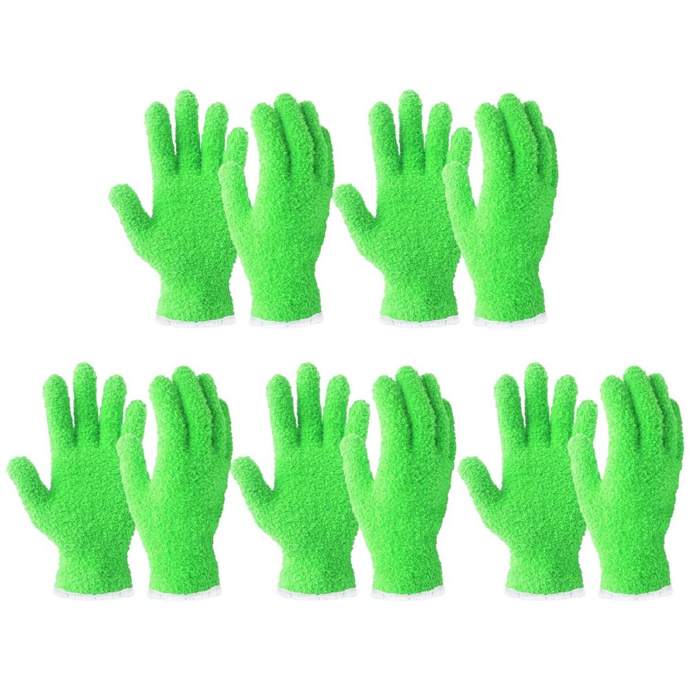Evridwear Microfiber Dusting Gloves, Dusting Cleaning Glove for Plants, Blinds, Lamps and Small Hard to Reach Corners, 5 Pairs (Green L/XL)