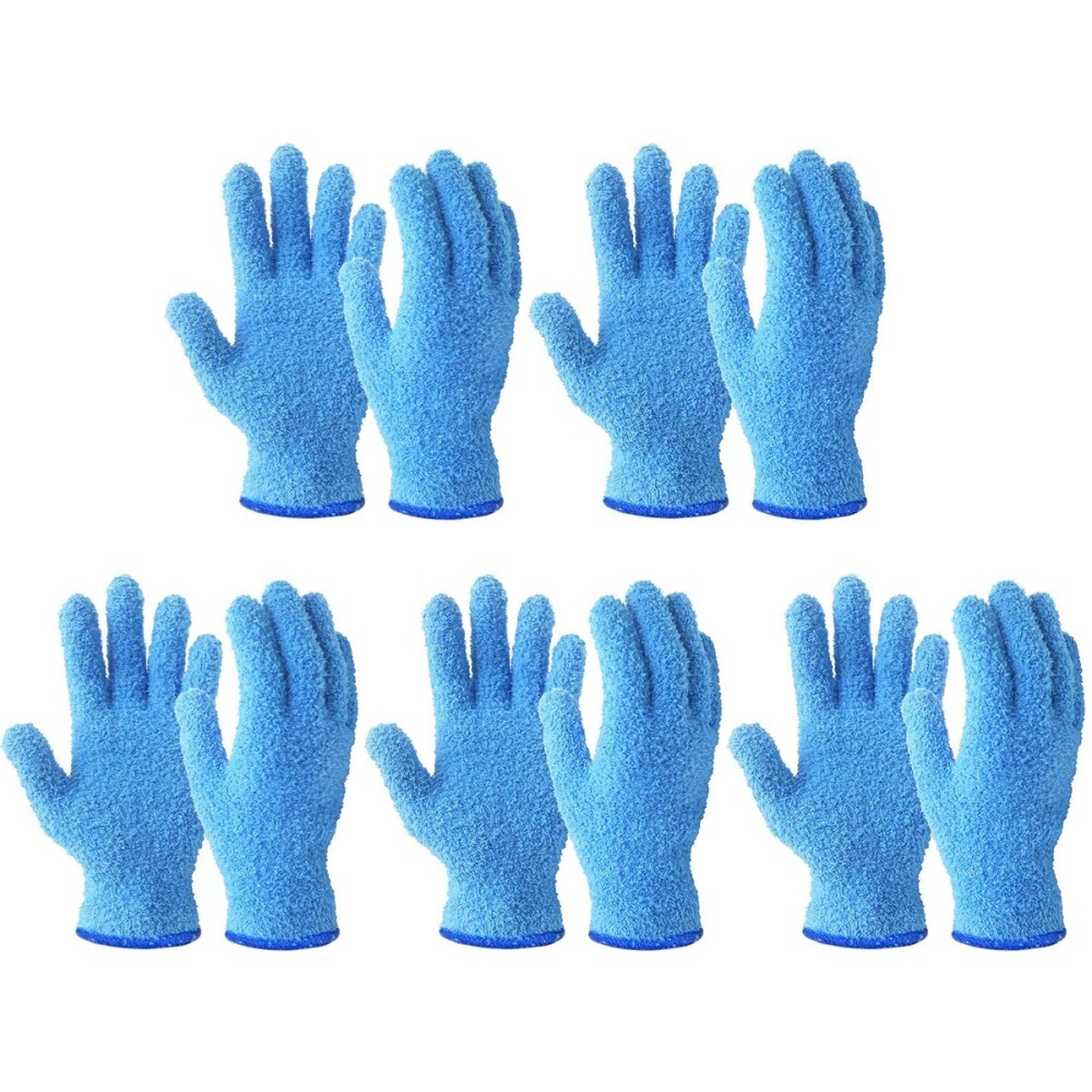 Evridwear Microfiber Dusting Gloves, Dusting Cleaning Glove for Plants, Blinds, Lamps and Small Hard to Reach Corners, 5 Pairs (Blue S/M)