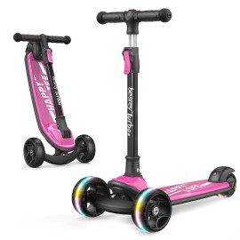 besrey Kick Scooter for Kids Ages 3-10, 3-Wheel Folding Scooter with Adjustable Height, LED Light Wheels, Extra Wide Deck for Outdoor Activities