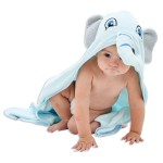HIPHOP PANDA Hooded Towel - Rayon Made from Bamboo, Bath Towel with Bear Ears for Newborn, Babie, Toddler, Infant - Absorbent Large Baby Towel - Blue Elephant, 37.5 x 37.5 Inch