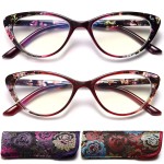 EYEURL Cat Eye Reading Glasses for Womens 2 Pack of Blue Light Blocking Readers +3.5 Spring Hinge Vintage Computer Eyeglass with Colorful Pattern Design
