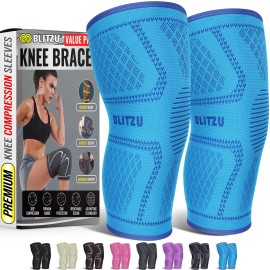 Knee Brace for Meniscus Tear 2 Pack, Knee Compression Sleeve for Men and Women, Knee Support for Arthritis, Swelling, Inflammation, ACL, Pain Relief, Running, Workout, Sports and Recovery Blue M