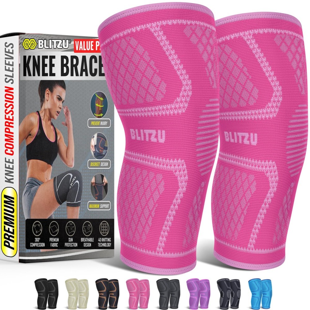 Knee Brace for Meniscus Tear 2 Pack, Knee Compression Sleeve for Men and Women, Knee Support for Arthritis, Swelling, Inflammation, ACL, Pain Relief, Running, Workout, Sports and Recovery Pink XL