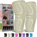 Knee Brace for Meniscus Tear 2 Pack, Knee Compression Sleeve for Men and Women, Knee Support for Arthritis, Swelling, Inflammation, ACL, Pain Relief, Running, Workout, Sports and Recovery Beige M