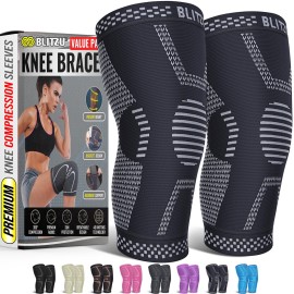 Knee Brace for Meniscus Tear 2 Pack, Knee Compression Sleeve for Men and Women, Knee Support for Arthritis, Swelling, Inflammation, ACL, Pain Relief, Running, Workout, Sports and Recovery Jet Black L