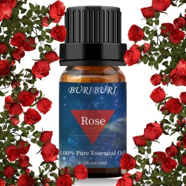 BURIBURI Rose Essential Oil for Diffuser, Massage, Soap, Candle, Perfume Making - 100% Pure, Undiluted, Natural, Organic Aromatherapy - 10ml - Romantic Rose Scented Oil for Women