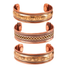 Touchstone copper bracelets | gift for men women |adjustable 100% pure solid real magnetic jewelry | handmade bracelet set combo | rope braided tibetan bangles. Set of 3 different designs