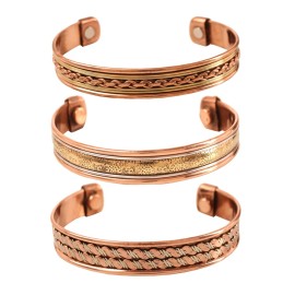 Touchstone copper bracelets | gift for men women |adjustable 100% pure solid real magnetic jewelry | handmade bracelet set combo | rope braided tibetan bangles. Set of 3 different designs