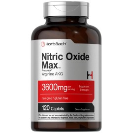 Horbach Nitric Oxide Max 3600mg | 120 Caplets | with Arginine AAKG for Men and Women | Vegetarian, Non-GMO, & Gluten Free Pre Workout Supplement
