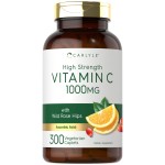Carlyle Vitamin C 1000mg | 300 Vegetarian Caplets | Ascorbic Acid with Wild Rose Hips | High Strength Formula | Non-GMO and Gluten Free Supplement