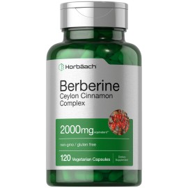 Horbach Berberine with Ceylon Cinnamon | 2000mg | 120 Veggie Capsules | Vegetarian, Non-GMO & Gluten Free Supplement | Berberine Complex