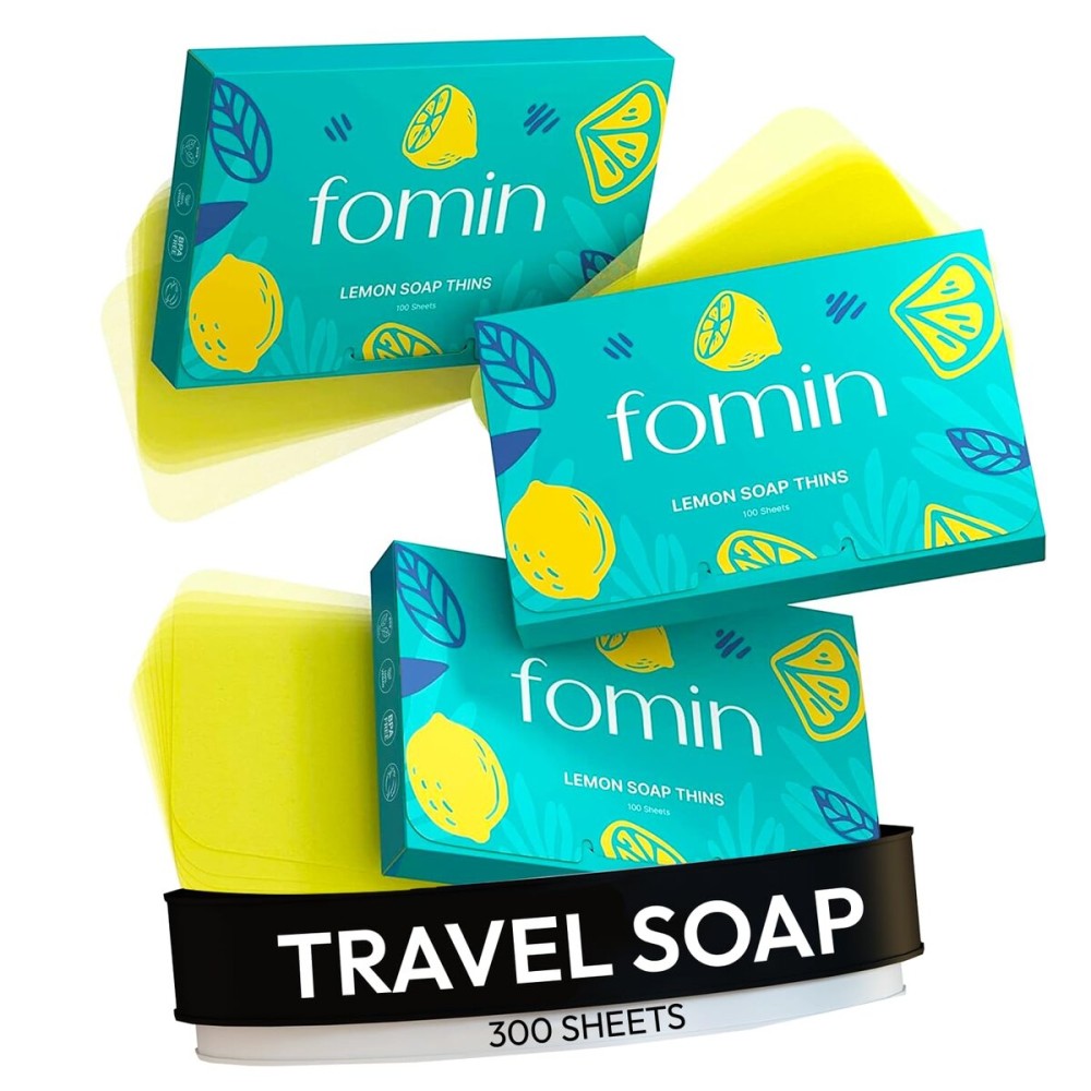 FOMIN - Antibacterial Paper Soap Sheets for Hand Washing - (300 Sheets) Lemon Portable Travel Soap Sheets, Dissolvable Camping Mini Soap, Portable Hand Soap sheet