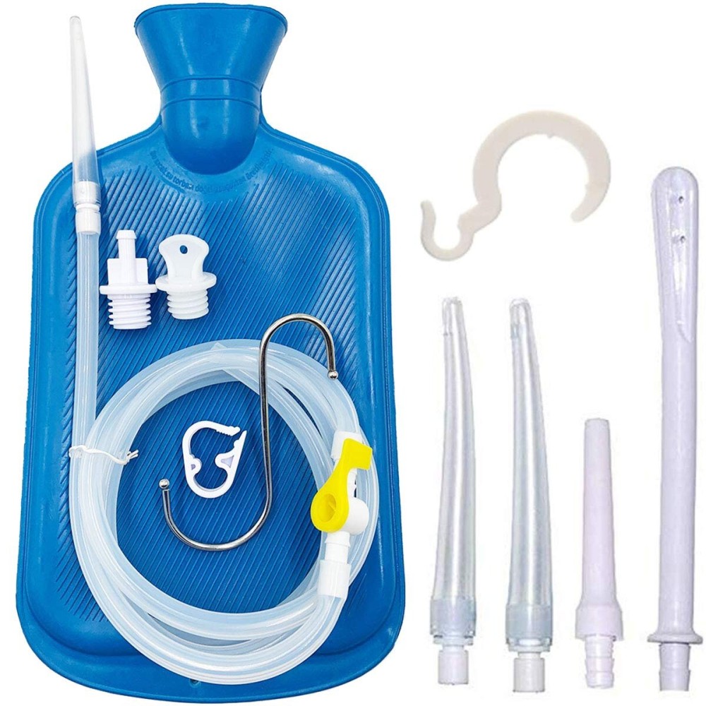 Smokitcen Enema Kit - 2L Enema Bag- 5.0ft. Long Silicone Hose - 5 Multi-Size Reusable Tips - Controlled Water Flow - for Colon Detox Cleanse Enemas