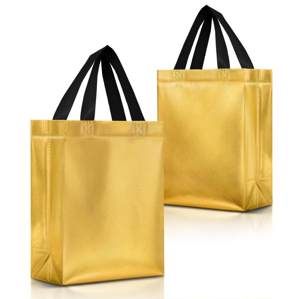 Nush Nush Gold Gift Bags Medium Size - Set of 12 Reusable Gift Bags with Handles in Bulk - Christmas Gift Bag, Bridesmaids, Bachelorette, Birthday, Goodie or Party Favor Bag - 8W x 4D x 10H