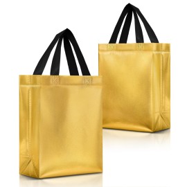 Nush Nush Gold Gift Bags Medium Size - Set of 12 Reusable Gift Bags with Handles in Bulk - Christmas Gift Bag, Bridesmaids, Bachelorette, Birthday, Goodie or Party Favor Bag - 8W x 4D x 10H