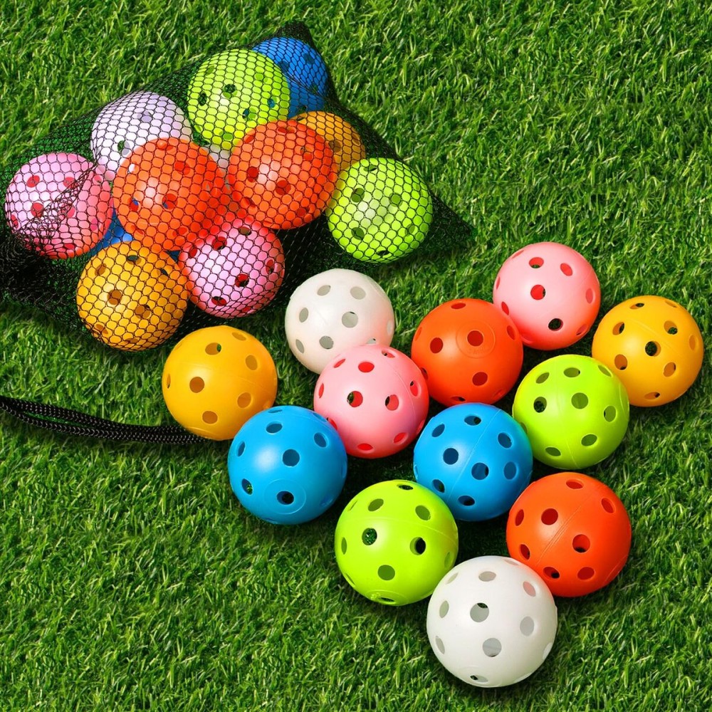 THIODOON Practice Golf Training Balls Limited Flight 40mm Hollow Plastic Colored Airflow Golf Balls for Swing Practice Driving Range Home Use Indoor 12 Pack (Mixed Color,12 pcs)