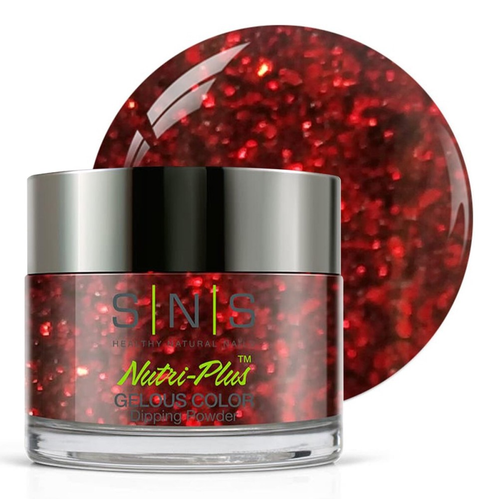 SNS Nail Dip Powder, Gelous Color Dipping Powder - Be My Valentine (Red/Cranberry, Glitter) - Long-Lasting Dip Nail Color Lasts 14 Days - Low-Odor & No UV Lamp Required - 1.5oz