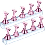 Blulu 2 Sets Nail Stand for Press on Acrylic Nails Display Practice Magnetic Fake Nail Holder for Painting Nails for False Fingernail Manicure Tool Home DIY Salon Supplies(Pink)