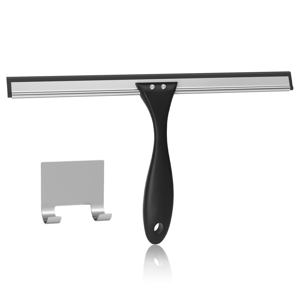 AmazerBath Squeegee for Shower Glass Door, Shower Squeegee for Glass Doors - All-Purpose Squeegee with Hook for Shower Doors, Windows, Mirrors, Tiles and Car Glass, 12 Inches
