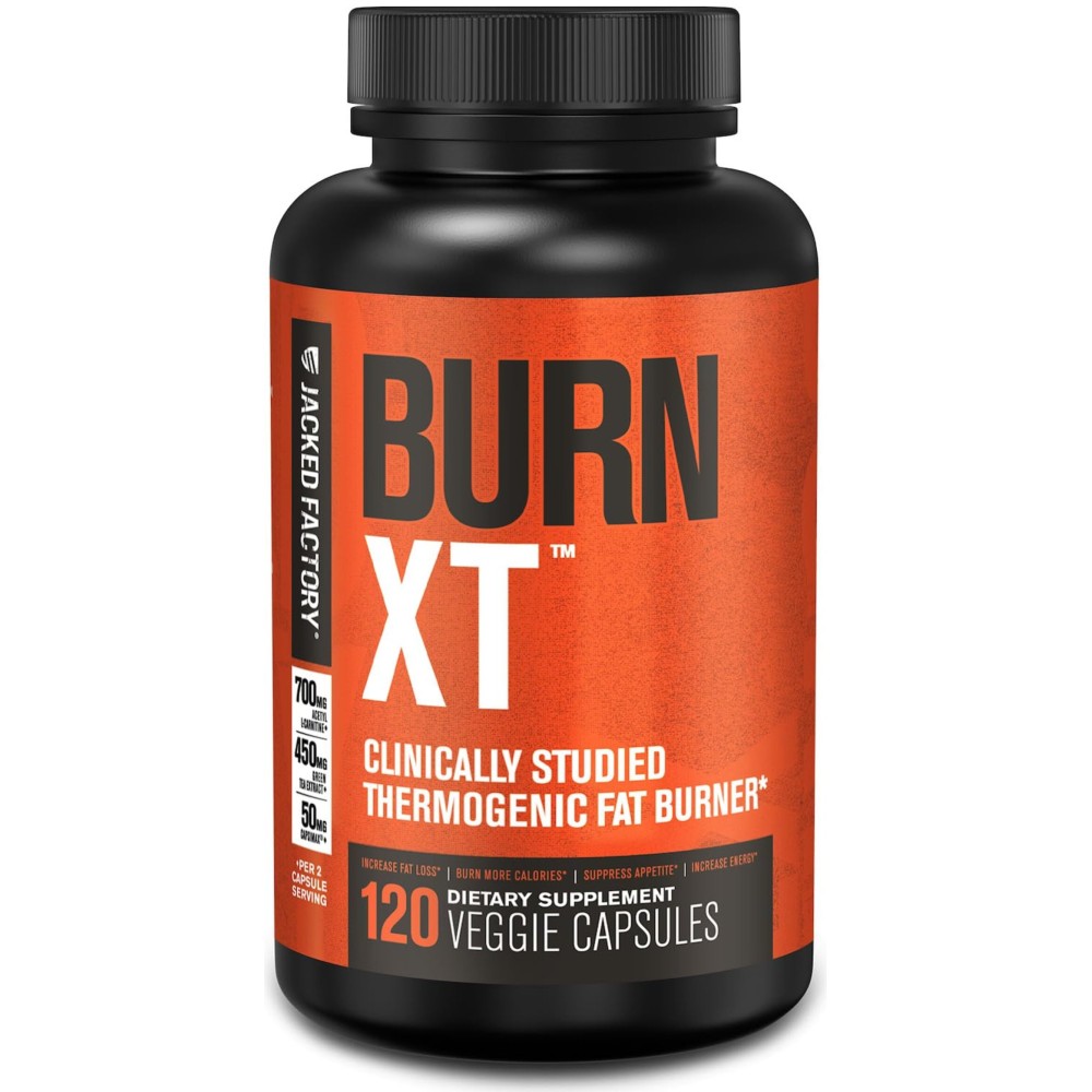 Jacked Factory Burn-XT Clinically Studied Fat Burner & Weight Loss Supplement - Appetite Suppressant & Energy Booster - with Acetyl L-Carnitine, Green Tea Extract and More - 120 Natural Diet Pills
