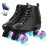 Gets Women\'s High-Top PU Leather Roller Skates - Four-Wheel Shiny Skates for Girls Unisex(Black Flash Wheel,US: 10)