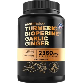 4-in-1 Turmeric and Garlic Supplements with BioPerine - 2360mg Turmeric Ginger Root Capsules with Garlic - High Potency Herbal Blend (120 ct)
