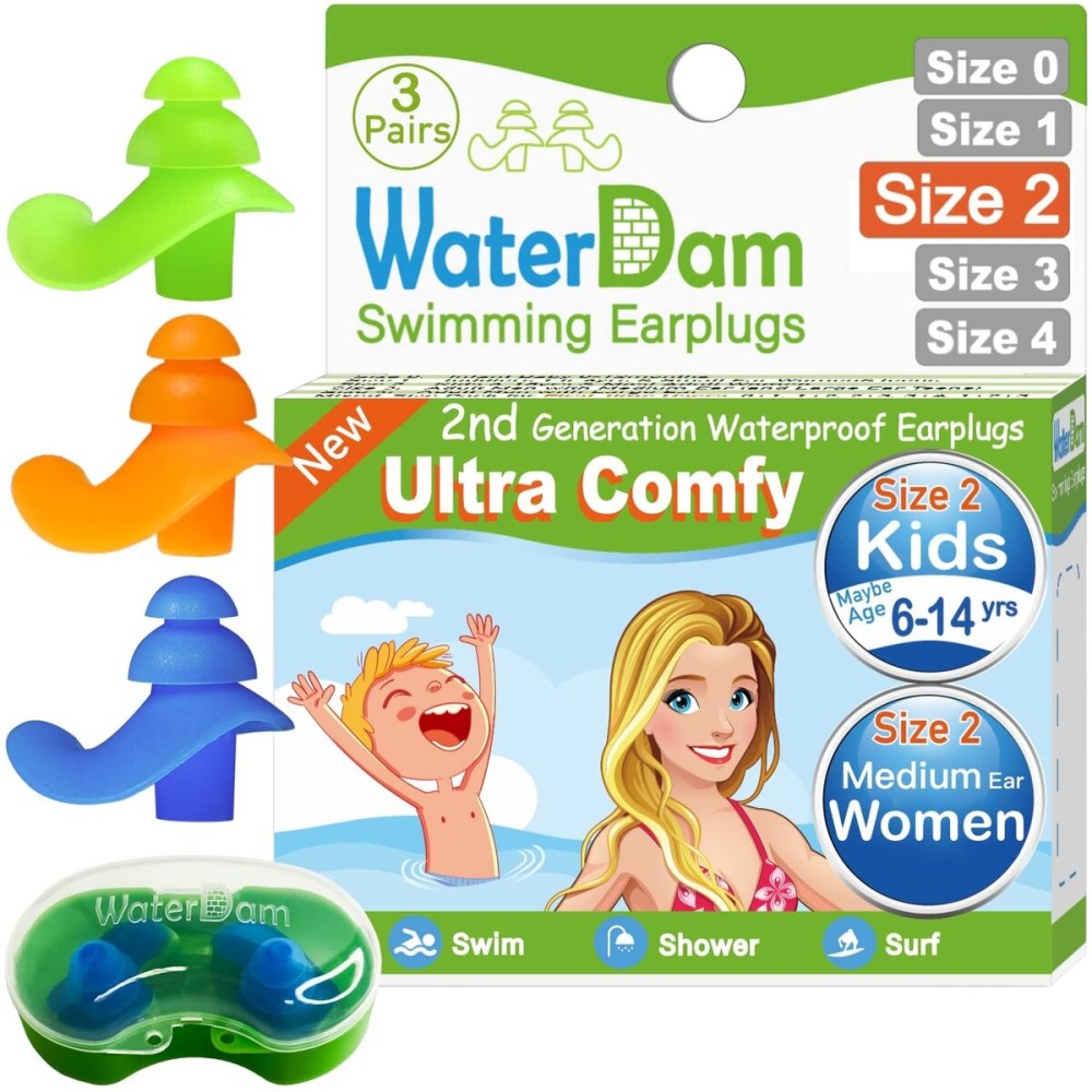 WaterDam Swimming Ear Plugs Great Waterproof Ultra Comfy Earplugs Prevent Swimmer\'s Ear