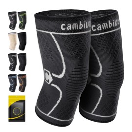 CAMBIVO 2 Pack Knee Brace, Knee Compression Sleeve for Men and Women, Knee Support for Running, Workout, Gym, Hiking, Sports (Gray,Large)