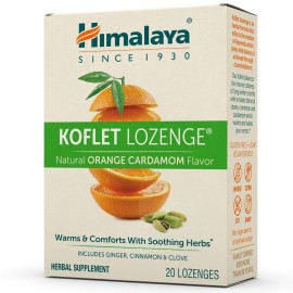 Himalaya Koflet Lozenges, Orange Cardamom Flavor, Natural Herbal Cough Drop for Warming Relief and Soothing Throat Comfort, 130 mg, 20 Lozenges