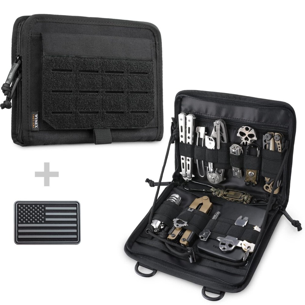 WYNEX Tactical Folding Admin Pouch, Molle Tool Bag of Laser-Cut Design, Utility Organizer EDC Medical Bag Modular Pouches Tactical Attachment Waist Pouch Include U.S Patch