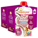 HAPPYTOT Organics Stage 4 Baby Food Pouches, Gluten Free, Vegan & Dairy Free Snack, Super Morning Fruit & Oat Blend, Bananas, Dragon Fruit, Coconutmilk, Oats & Chia, 4 Oz (Pack of 16)
