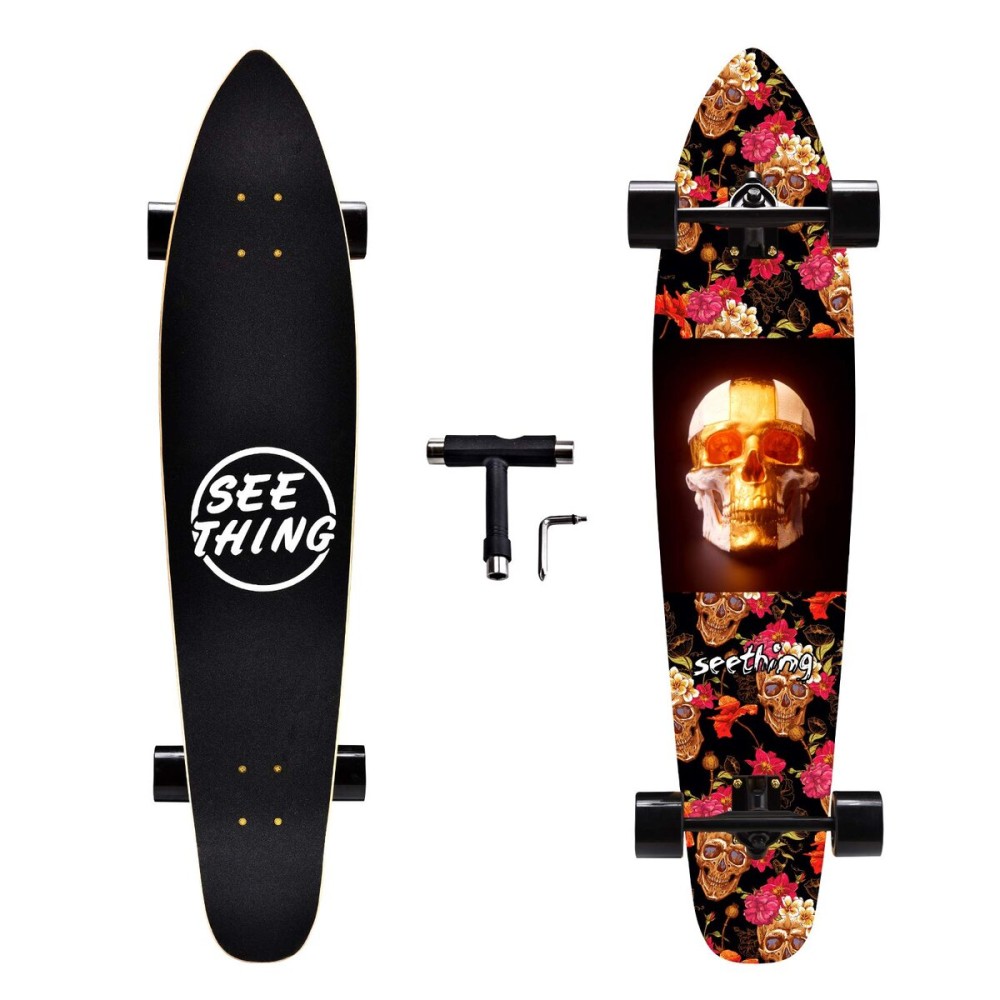 42 Inch Longboard Skateboard Complete Cruiser,The Original Artisan Maple Skateboard Cruiser for Cruising, Carving, Free-Style and DownhillSkull Heads