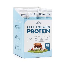 Multi Collagen Protein Powder Packets - Types I, II, III, V & X - Hydrolyzed Grass Fed Bovine, Wild Caught Fish, & Free-Range Chicken & Eggshell Collagen. Non-GMO, Halal, (10g Each, 20 Packets)