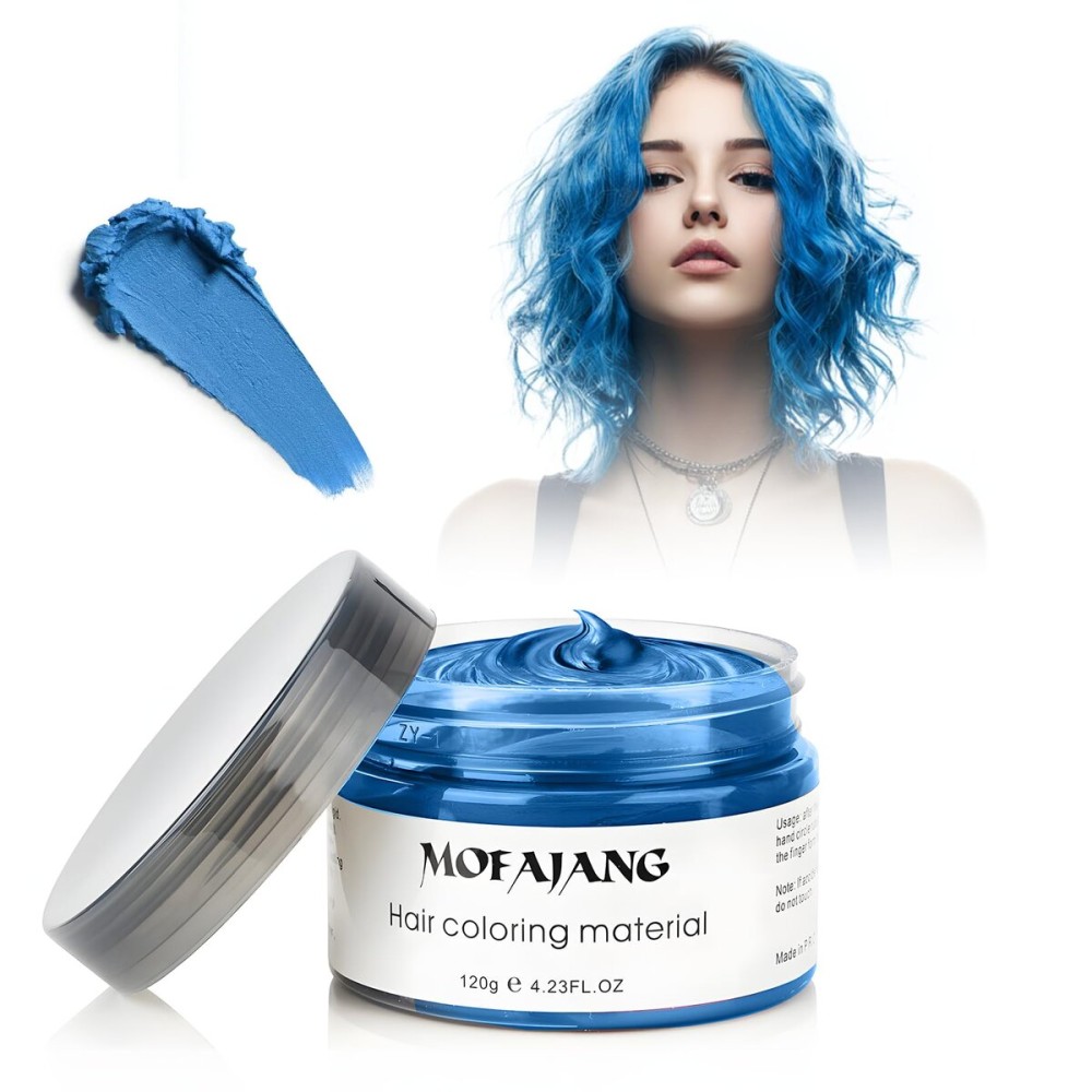 SOVONCARE Blue Temporary Hair Color Wax Washable Hair Dye for Men & Women, All-Day Hold Disposable Hair Styling Clays for Party, Cosplay & Daily 4.23 oz