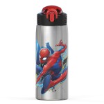 Zak Designs 27oz Marvel 18/8 Single Wall Stainless Steel Water Bottle with Flip-up Straw and Locking Spout Cover, Durable Cup for Sports or Travel (27oz, Spider-Man)