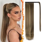 BARSDAR Highlight Straight Wrap Ponytail Extension - 24 Inch Long Straight Wrap Around Ponytails for Women, Clip in Ponytail Extensions Synthetic Highlight Pony Tails Hairpieces