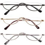 KoKoBin Newly Upgraded Translucent Reading Glasses 3 Pairs of Half-Frame Metal Frame Glasses Spring Hinge Reader for Men and Women, Black. Gold. Silver 3.50
