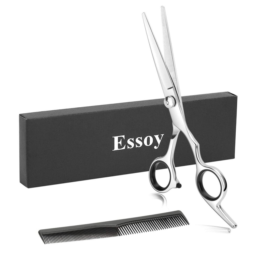 Essoy Professional Hair Cutting Scissors/Shears (6.5-Inches), Stainless Steel Haircut Scissor with Fine Adjustment Screw for Home Salon,Barber Hairdressing Scissor for Women Men Kids