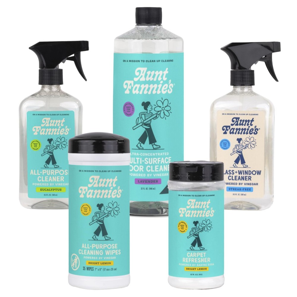 Aunt Fannie\'s Whole Home Cleaning Bundle: All Purpose Spray, Floor Cleaner, Glass & Window Cleaner, Multi-Surface Wipes, Carpet Refresher