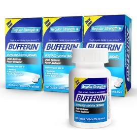 Bufferin Aspirin 325mg, Pain Reliever & Fever Reducer, with 3 Buffering Agents Relieves 7 Types of Pain: Headaches, Back Ache, Arthritis, Muscle Aches & More, for Adults, 130 Coated Tablets, 3 Pack