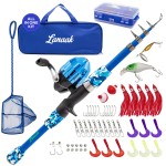 Lanaak Kids Fishing Pole and Tackle Box - with Net, Travel Bag, Reel and Beginners Guide - Rod and Reel Kit for Boys, Girls, or Youth (Blue)