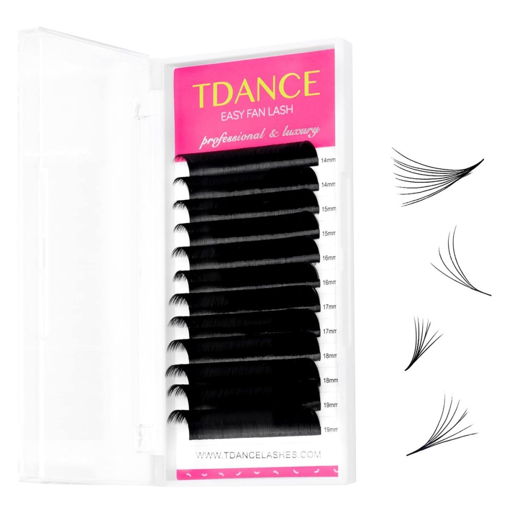 TDANCE Easy Fan Lash Extension Rapid Blooming Volume Eyelash Extensions C CC D DD J B L Curl 0.03-0.12mm Thickness Easy Fan Volume Lashes Self Fanning Eyelashes Extension (0.05-C,14-19 mm)