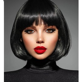 YOUNIGA Black Bob Wig With Bangs 12 Inch Short Bob wig for Women Short Bob Wigs Synthetic Fiber Bob Wigs and Halloween Cosplay Wig for Daily Life Colorful Wigs With One Cap (Nature Black)