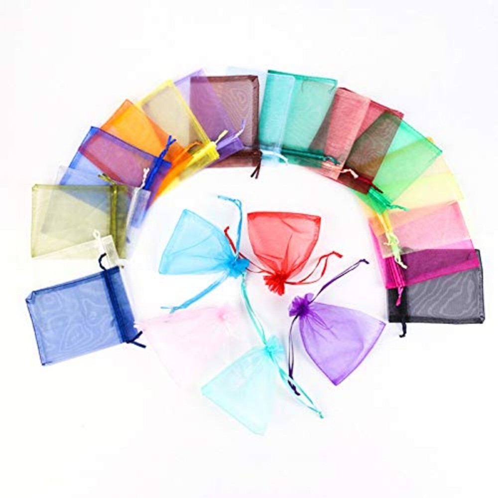 Akstore 100Pcs 2.8x3.6(7x9cm) Sheer Drawstring Organza Jewelry Pouches Wedding Party Christmas Favor Gift Bags (Mixed Color)