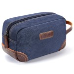 emissary Men\'s Toiletry Bag, Leather and Canvas Travel Toiletry Bag, Dopp Kit for Men, Travel Bathroom Bag Men\'s Shaving Kit, Travel Kit Small Bags for Men, Shaving Bag for Travel Accessories (Blue)