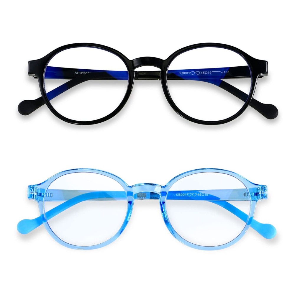 ANDWOOD Blue Light Glasses Kids Girls Boys Computer Gaming Anti Blue Ray Age3-12 Unbreakable TR90 Frame With Case Black