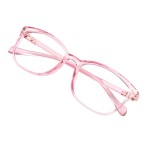 VisionGlobal Blue Light Blocking Glasses for Women, Anti Eyestrain, Computer Reading, TV Glasses, Stylish Square Frame, Anti Glare(Clear Pink,+5.50 Magnification)